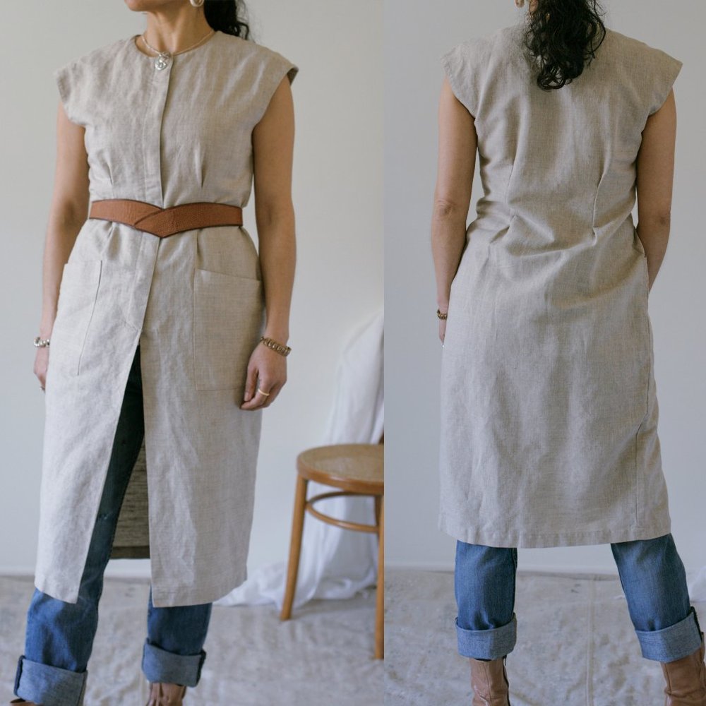 90's Natural Linen Dress Duster